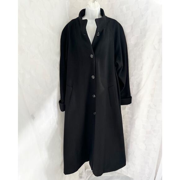 Women’s 24 W Black WOOL MAXI Coat LONG Swingy Back Pleat HEAVY Brylane Classic - Picture 3 of 9